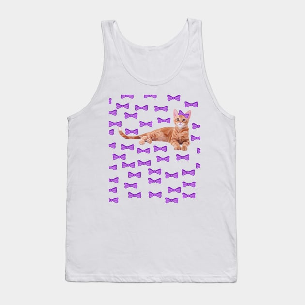 Ginger Cat with Purple Bow Pattern Tank Top by Art by Deborah Camp